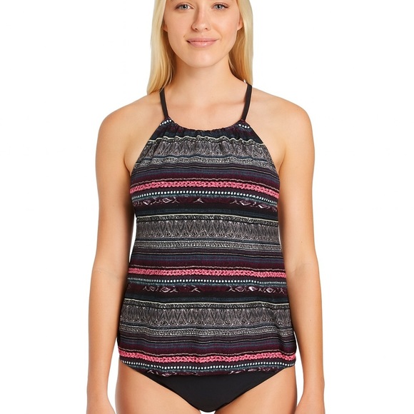 Kona Sol Black and Pink Patterned Bikini Top - Picture 1 of 4